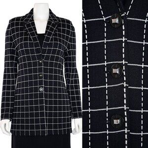 St. John Collection Long Windowpane Jacket in Black/White sz 4